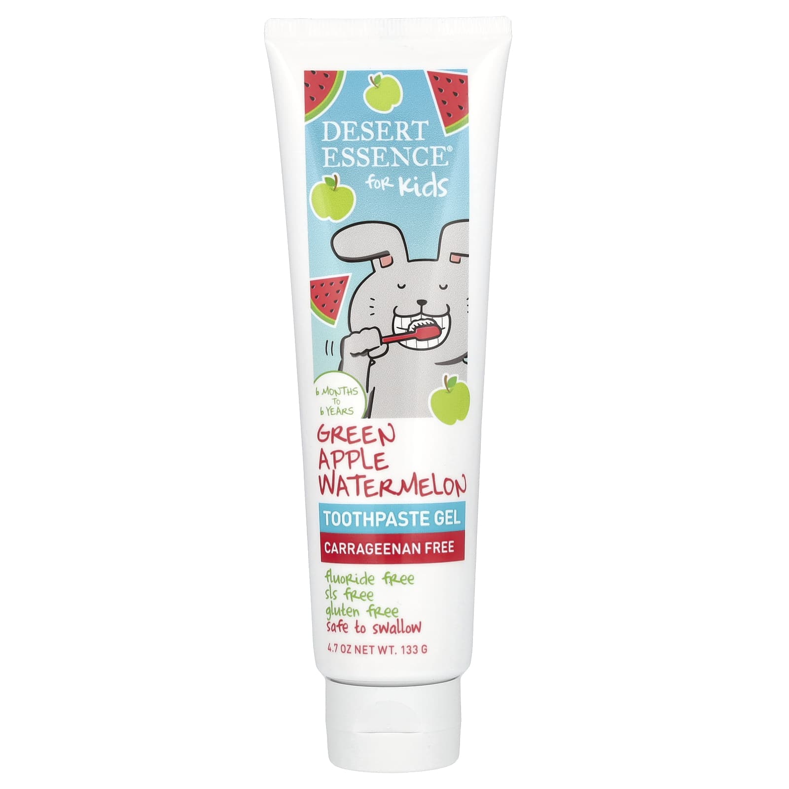 Desert Essence Kids Toothpaste Gel, 6M-6Y, Green Apple Watermelon, Fluoride Free - Image 1