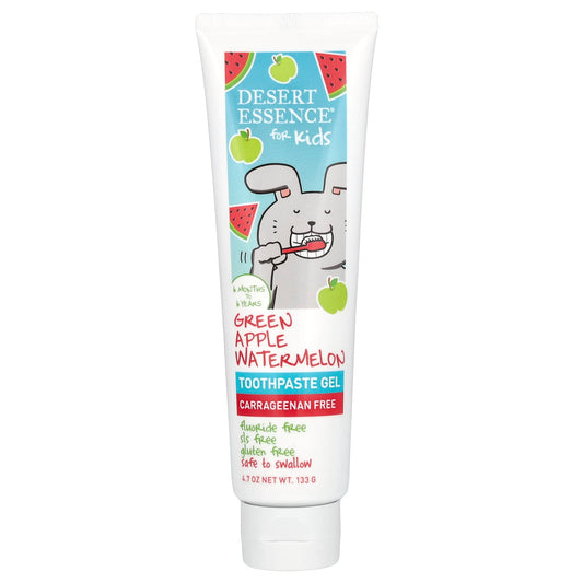 Desert Essence Kids Toothpaste Gel, 6M-6Y, Green Apple Watermelon, Fluoride Free - Image 1