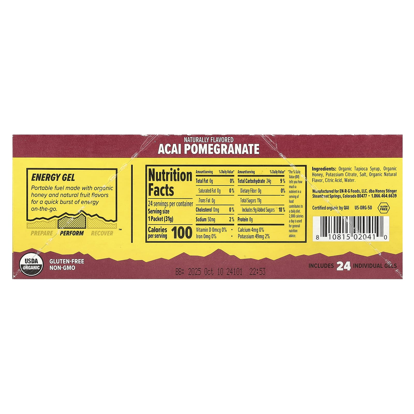 Acai Pomegranate Energy Gel by Honey Stinger - 24 Packets - Image 2