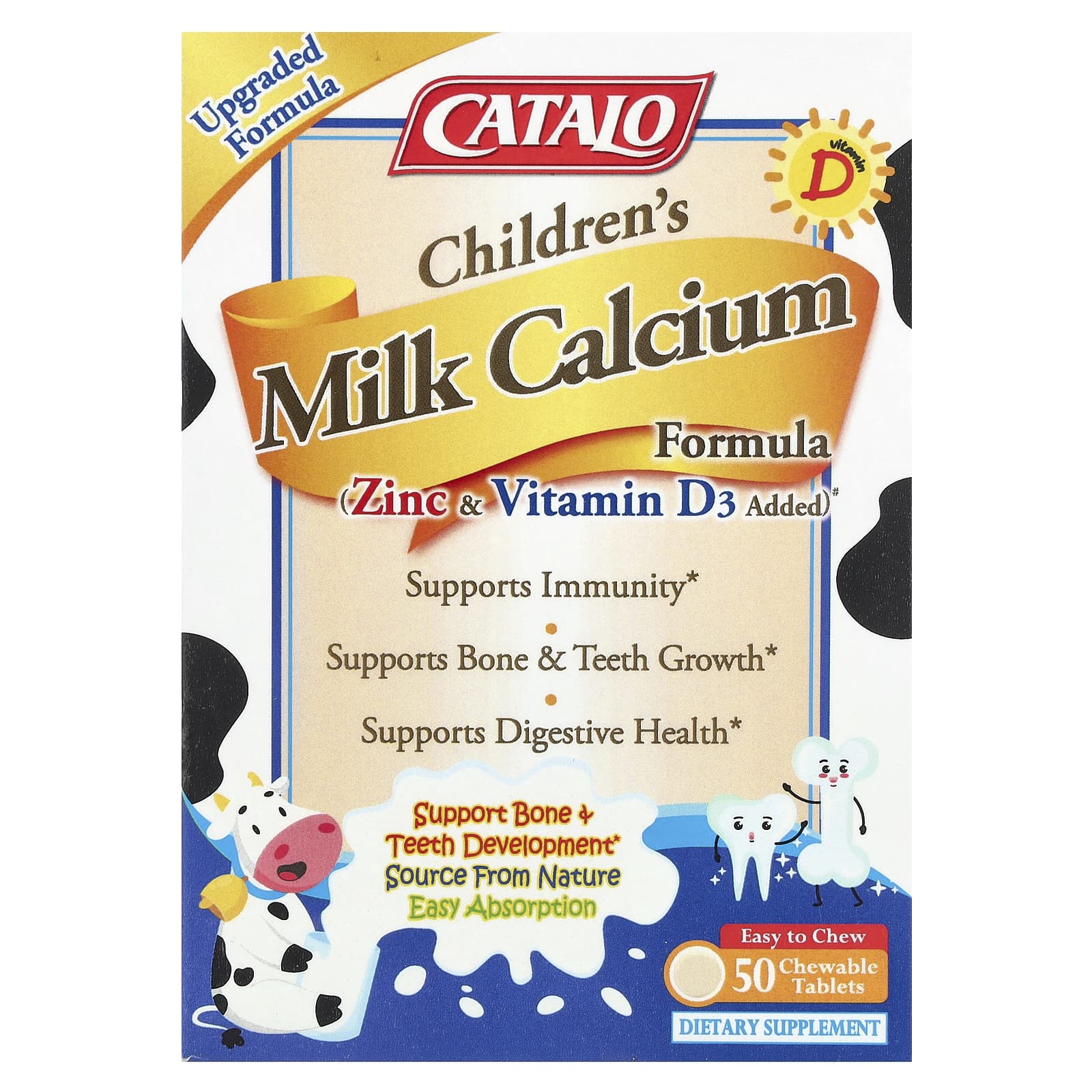 CATALO Children's Milk Calcium Formula with Zinc & Vitamin D3, 50 Chewable Tablets - Image 1