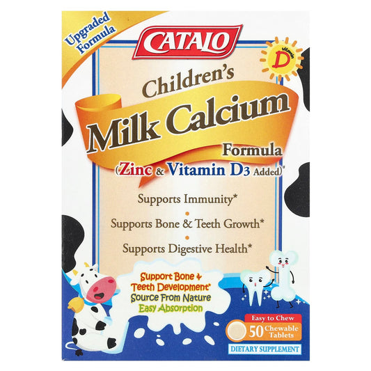 CATALO Children's Milk Calcium Formula with Zinc & Vitamin D3, 50 Chewable Tablets - Image 1