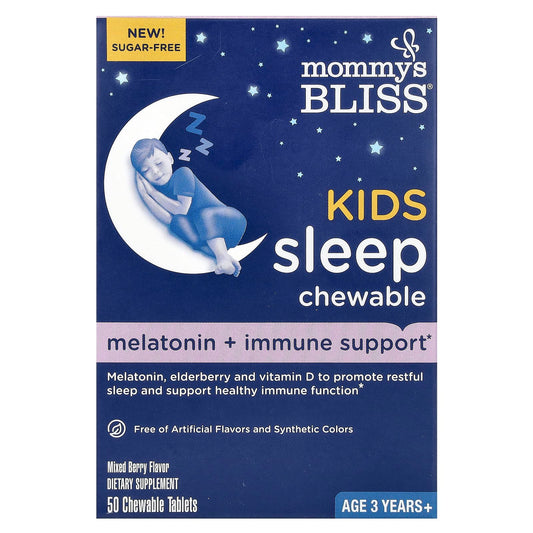 Mommy's Bliss, Kids Sleep Chewable,  Melatonin + Immune Support, Age 3 Years+, Mixed Berry, 50 Chewable Tablets - Image 1