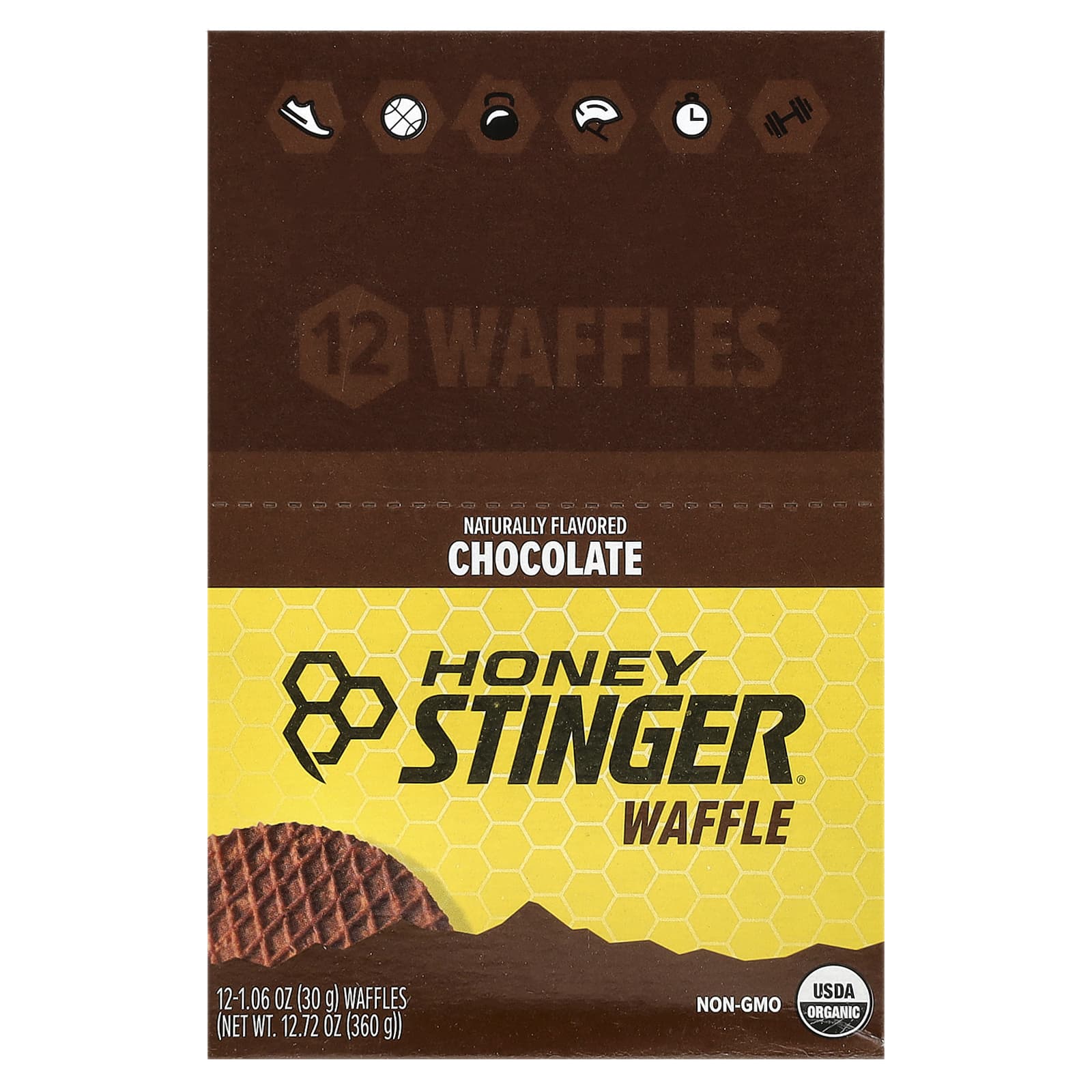 Chocolate Energy Waffles by Honey Stinger - 12 Pack, 1.06 oz Each - Image 1