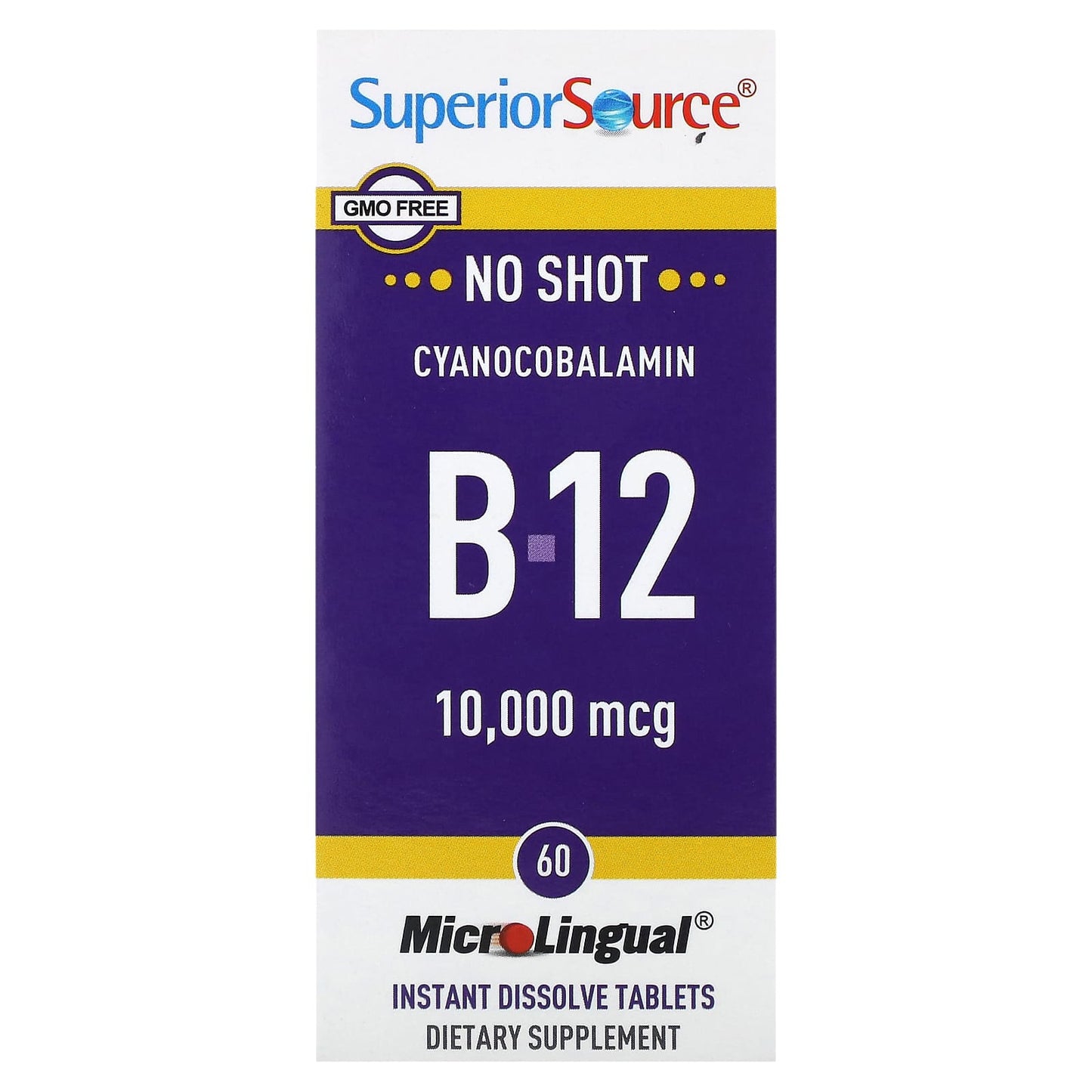 Superior Source, Cyanocobalamin B-12, 10,000 mcg, 60 MicroLingual Instant Dissolve Tablets - Image 1