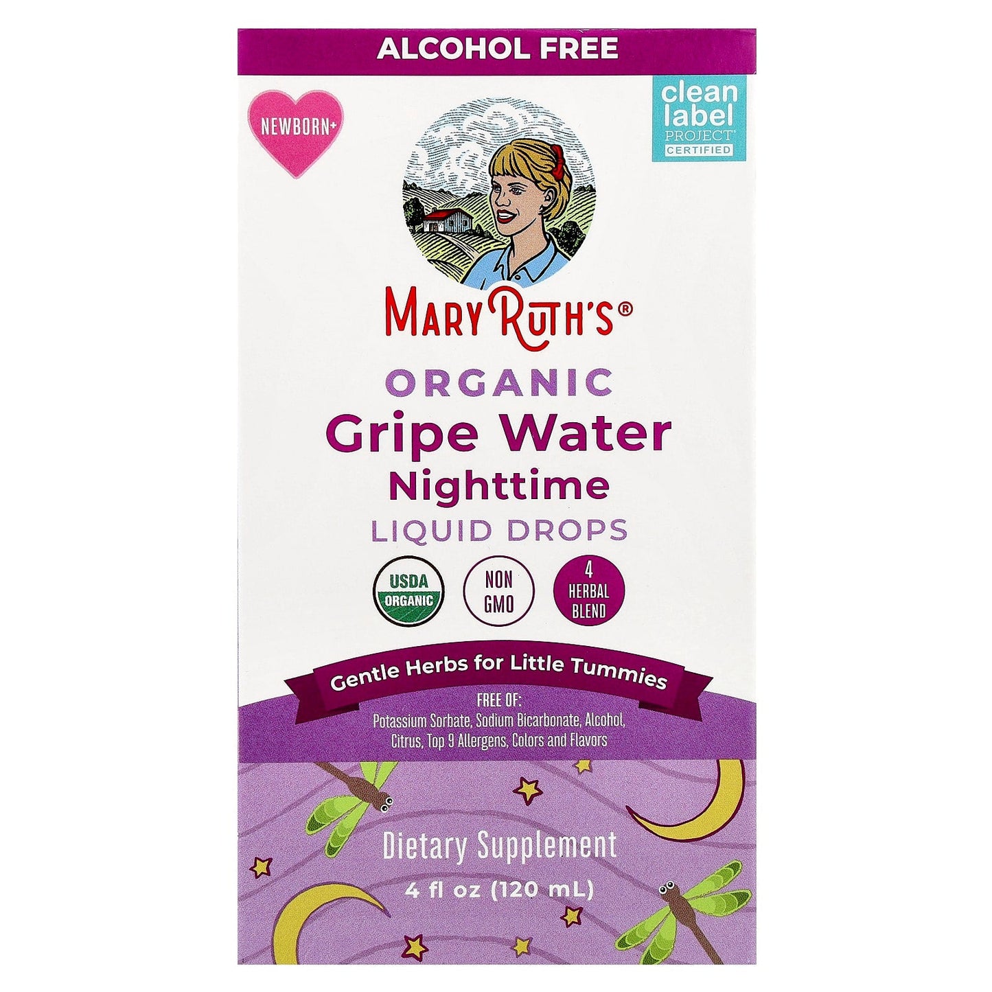 MaryRuth's, Organic Gripe Water Nighttime Liquid Drops, Newborn+, 4 fl oz (120 ml) - Image 1