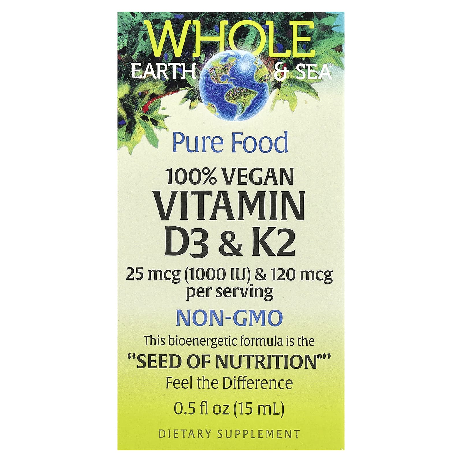 Natural Factors, Whole Earth Sea®, 100% Vegan Vitamin D3 & K2, 0.5 fl oz (15 ml) - Image 1