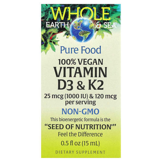 Natural Factors, Whole Earth Sea®, 100% Vegan Vitamin D3 & K2, 0.5 fl oz (15 ml) - Image 1