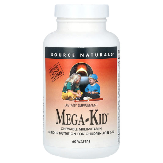 Source Naturals, Mega-Kid, Chewable Multi-Vitamin, Ages 2-10, Natural Berry, 60 Wafers - Image 1