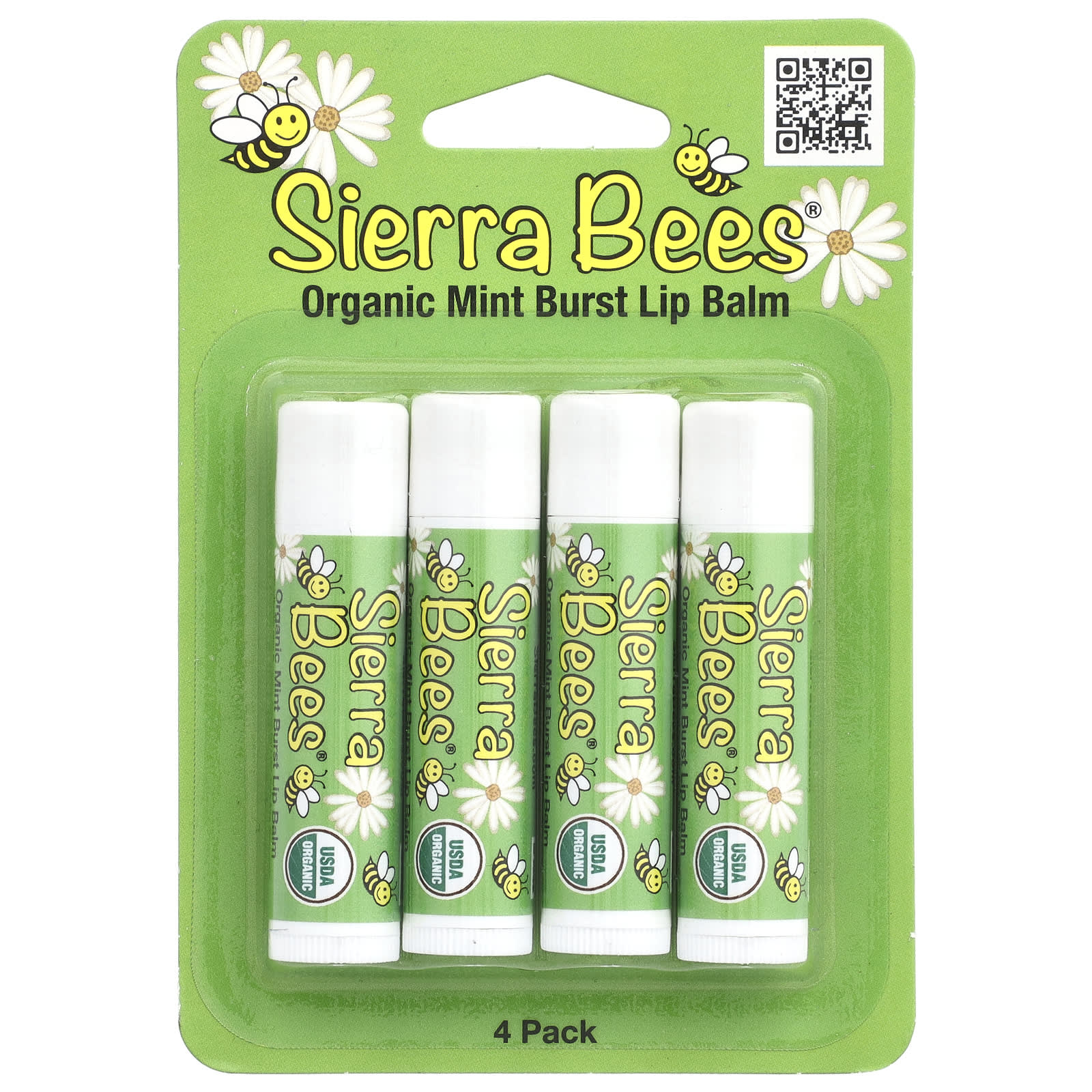Sierra Bees Organic Lip Balm, Mint Burst, 4 Pack, 0.15 oz Each, USDA Certified - Image 2