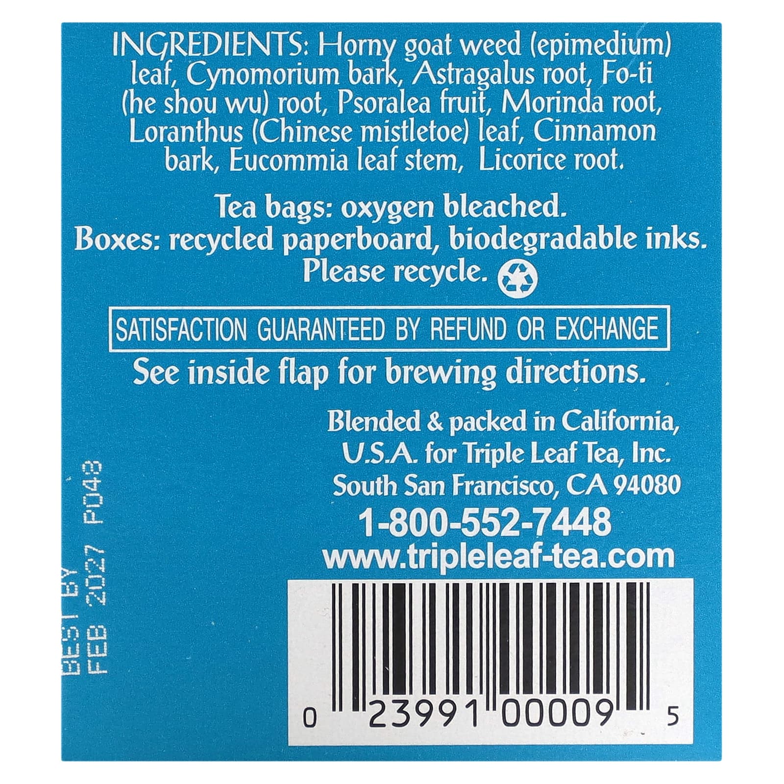Triple Leaf Tea, Horny Goat Weed, Caffeine Free, 20 Tea Bags, 1.34 oz (38 g) - Image 2