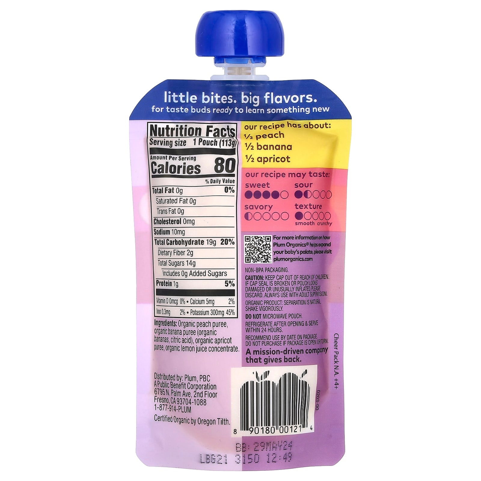Plum Organics, Organic Baby Food, 6+ Months, Peach, Banana & Apricot, 4 oz (113 g) - Image 2