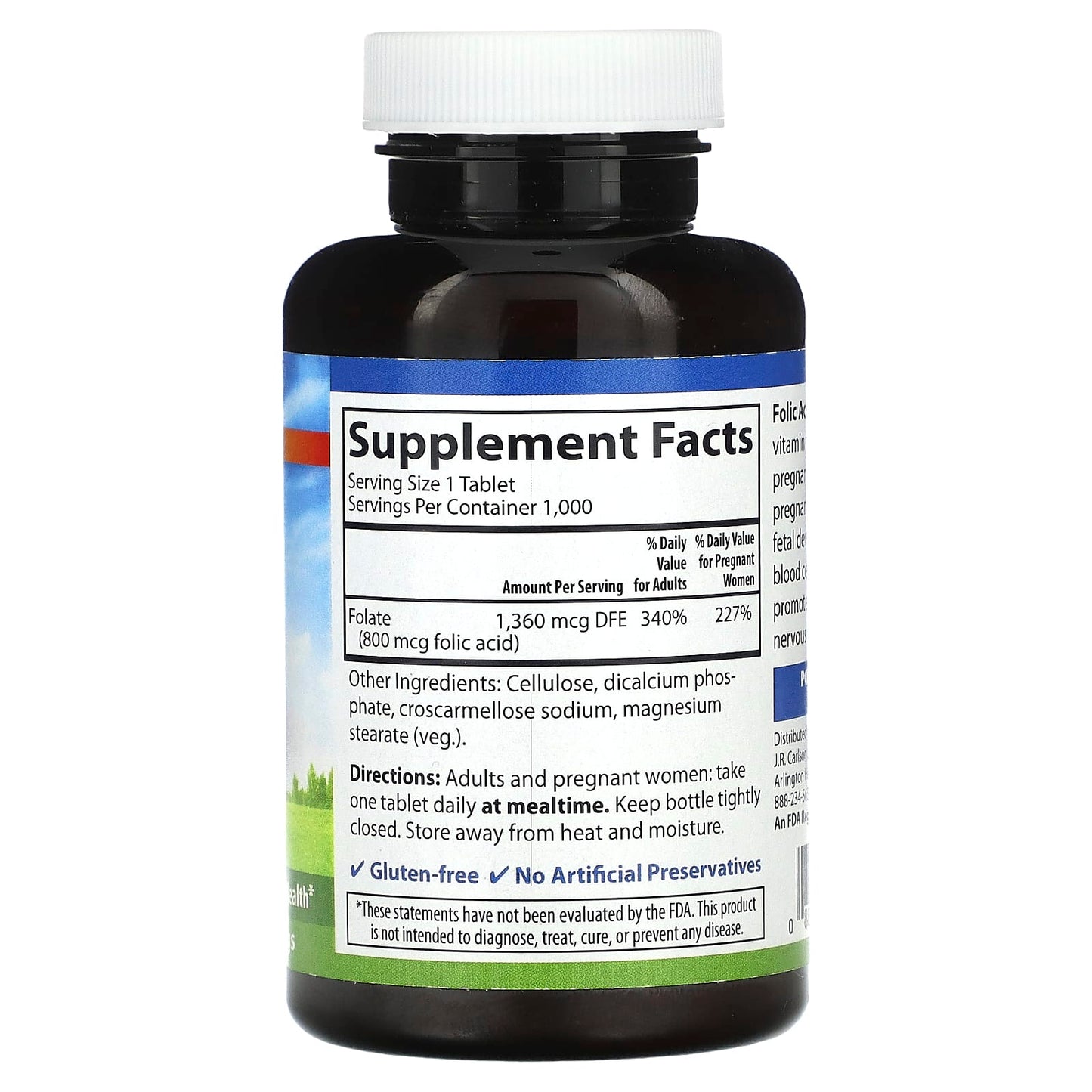 Carlson Folic Acid 800mcg, 1000mg Vegetarian Prenatal Support - Image 2