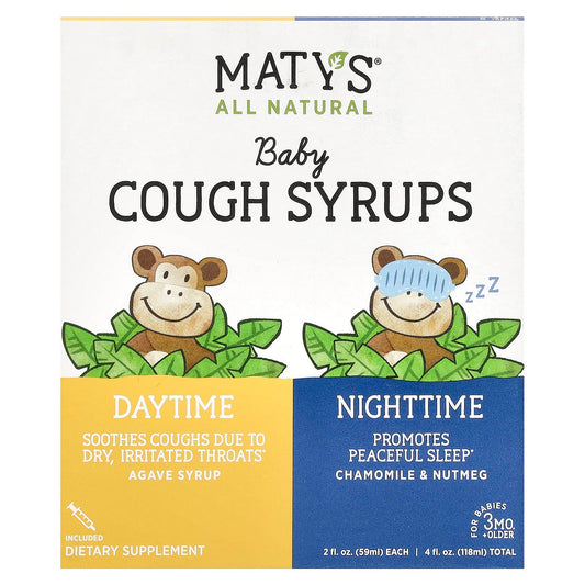 Maty's, Baby Cough Syrups, Daytime & Nighttime, 3 Months+, Alcohol Free, 2 Bottles, 2 fl oz (59 ml) Each - Image 1