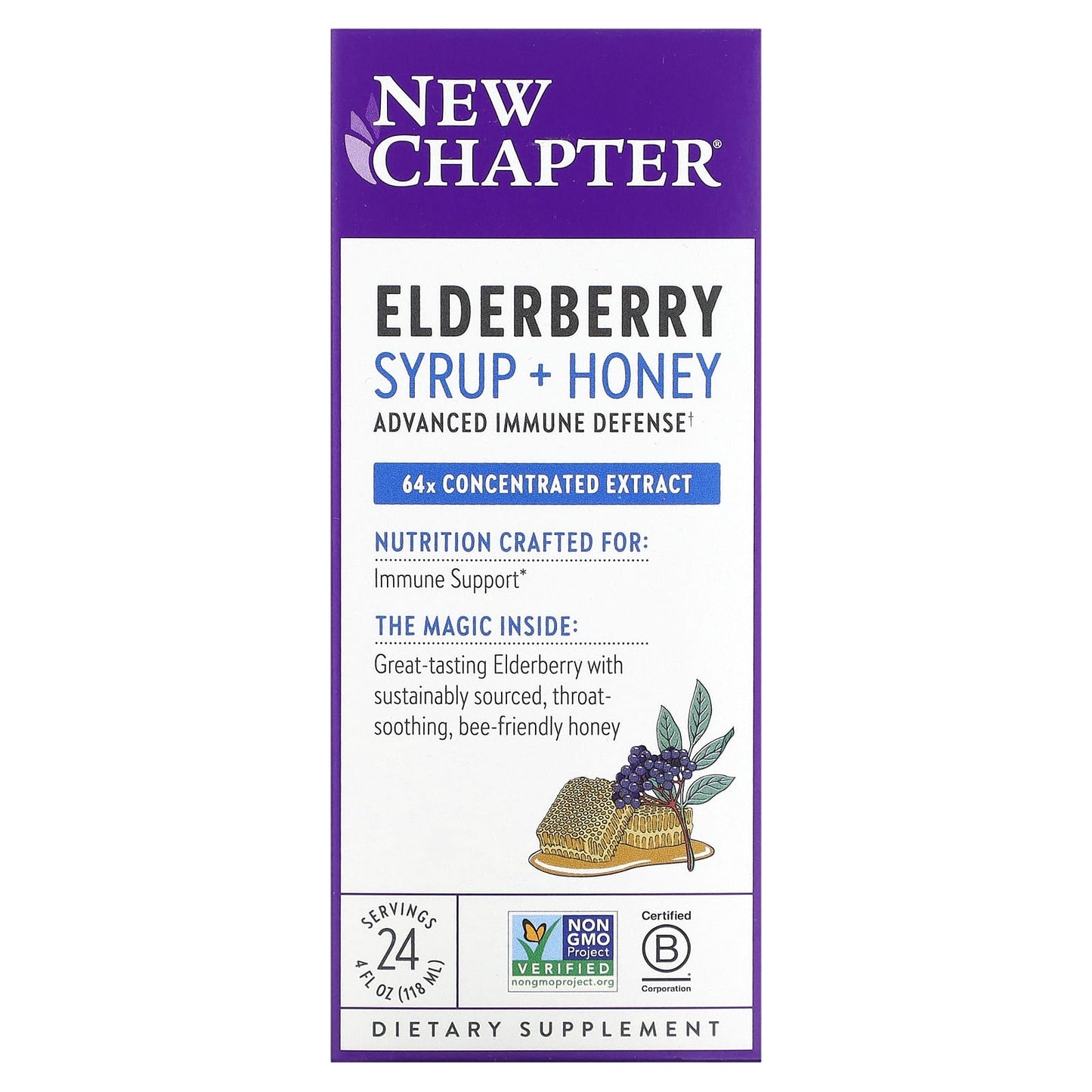New Chapter, Elderberry Syrup + Honey , 4 fl oz (118 ml) - Image 1