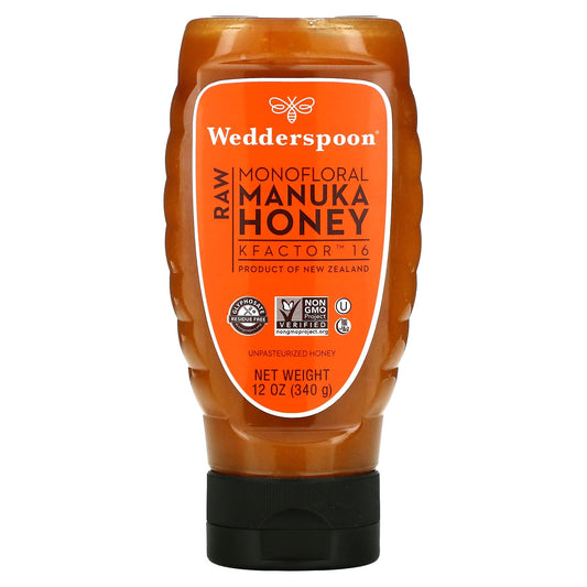 Wedderspoon, Raw Monofloral Manuka Honey, KFactor 16, 12 oz (340 g) - Image 1