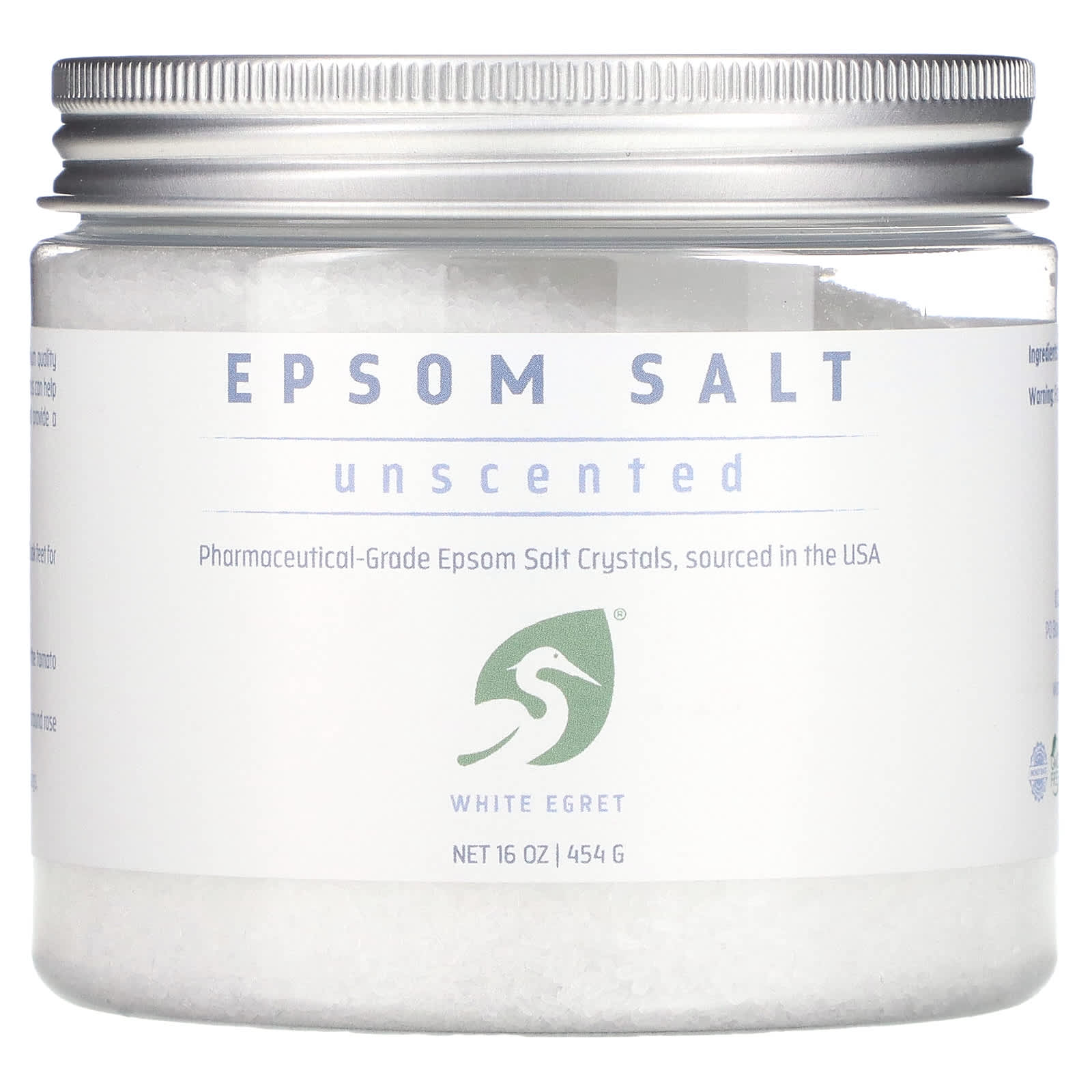 White Egret, Epsom Salt, Unscented, 16 oz (454 g) - Image 1