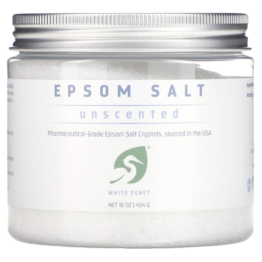White Egret, Epsom Salt, Unscented, 16 oz (454 g) - Image 1