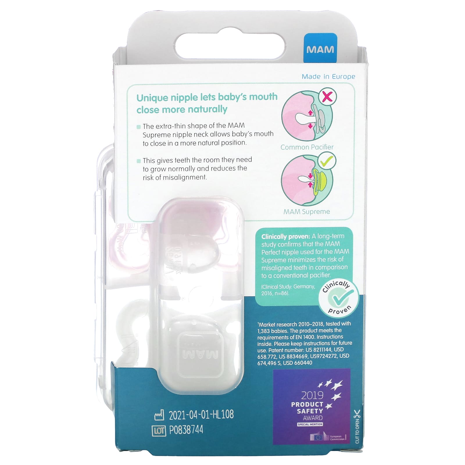 MAM, Supreme Night Pacifier, 0-6 Months, Pink/Clear, 2 Count - Image 2