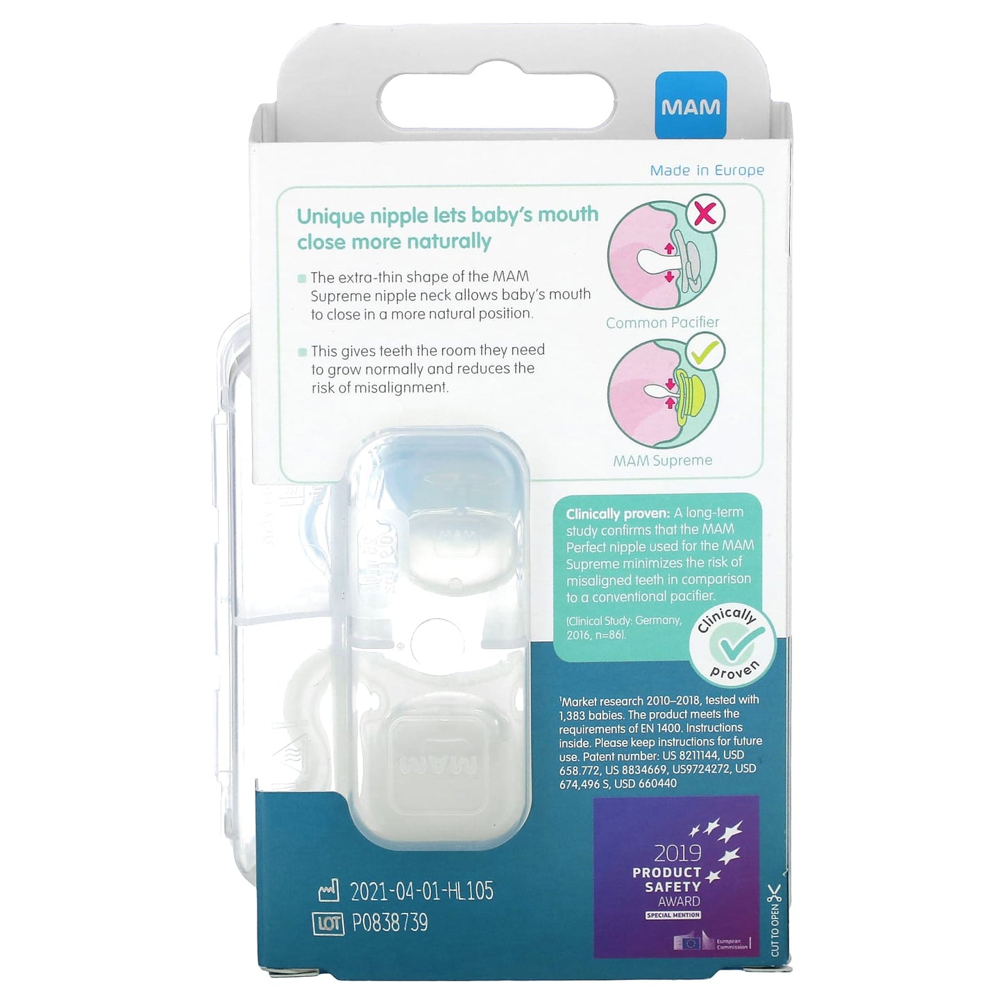 MAM, Supreme Night Pacifier, 0-6 Months, Blue/Clear, 2 Count - Image 2