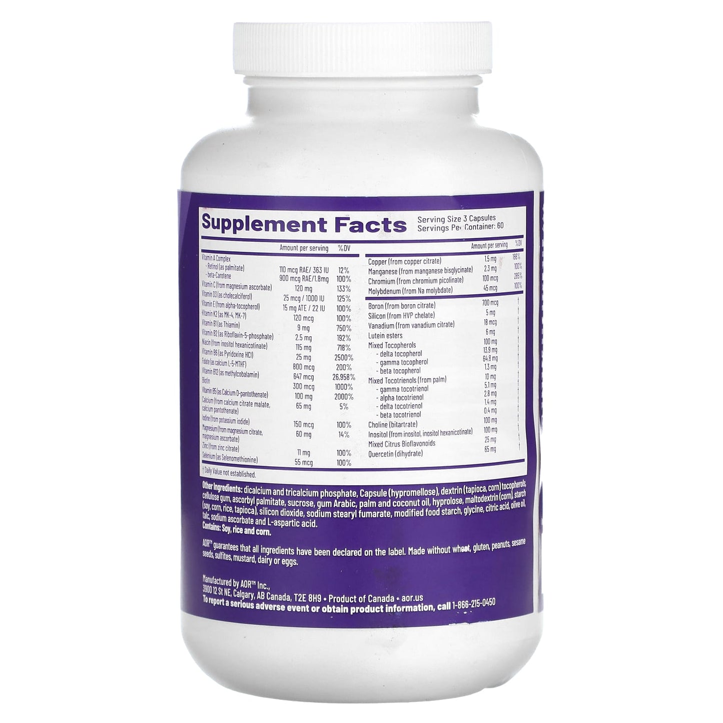 AOR Multi Basics 3 Advanced Multivitamin Capsules 180 Count - Image 2