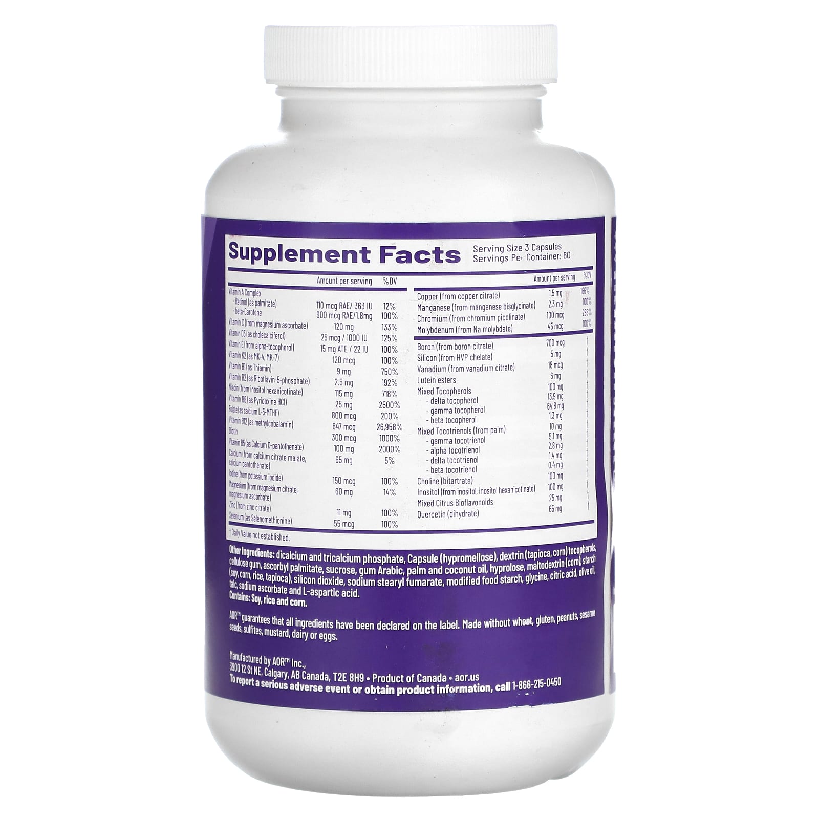 AOR Multi Basics 3 Advanced Multivitamin Capsules 180 Count - Image 2