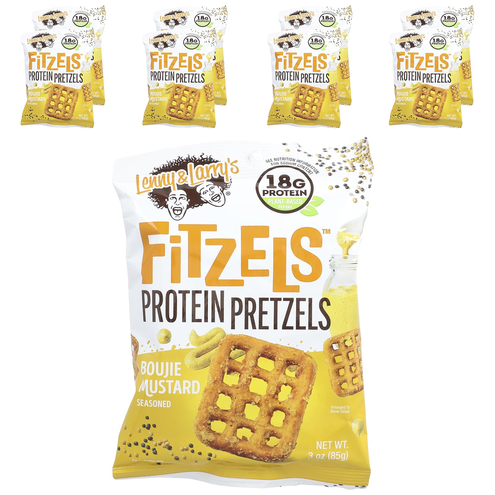 Lenny & Larry's, Fitzels™, Protein Pretzels, Boujie Mustard , 8 Packs, 3 oz (85 g) Each - Image 1