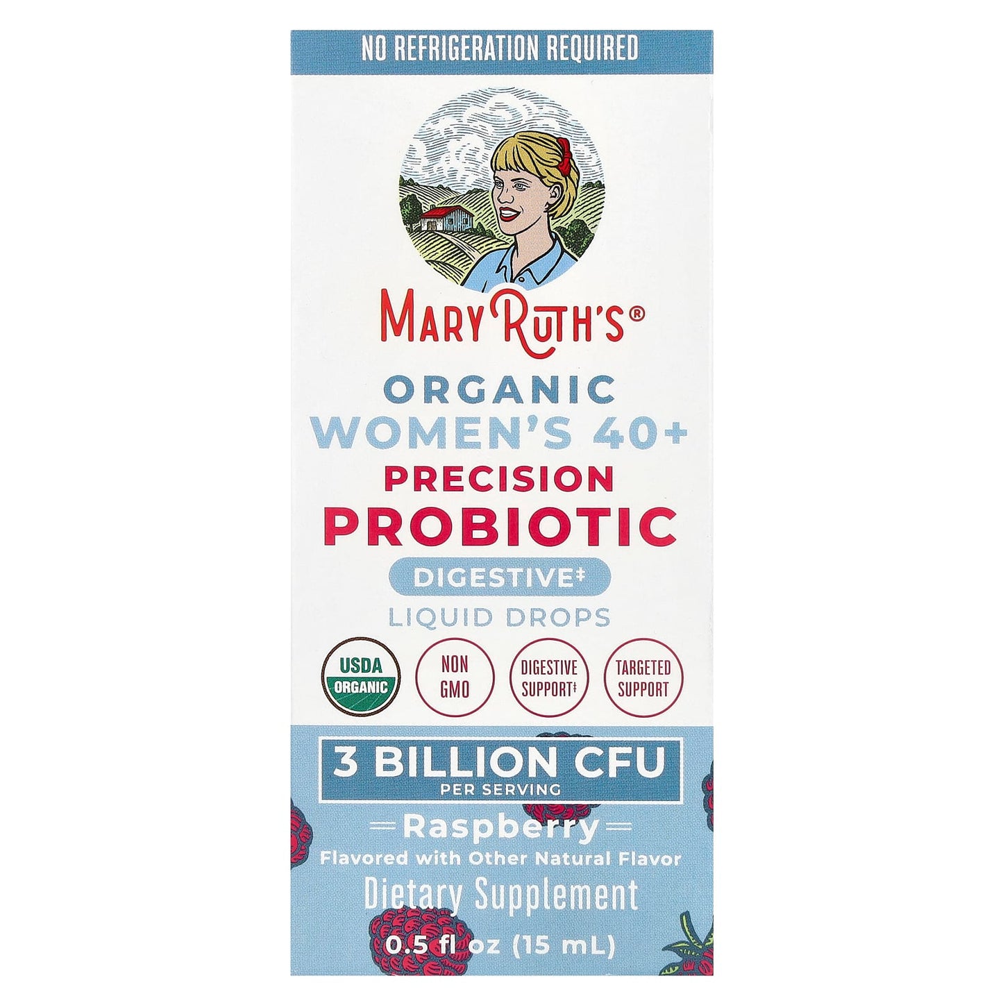 MaryRuth's, Organic Women's 40+ Precision Probiotic, Liquid Drops, Raspberry, 3 Billion CFU, 0.5 fl oz (15 ml) - Image 1