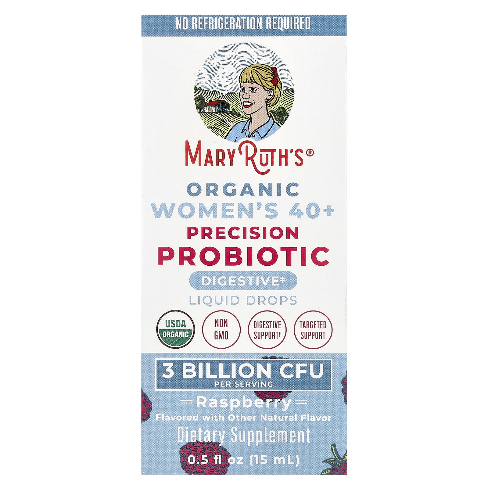 MaryRuth's, Organic Women's 40+ Precision Probiotic, Liquid Drops, Raspberry, 3 Billion CFU, 0.5 fl oz (15 ml) - Image 1