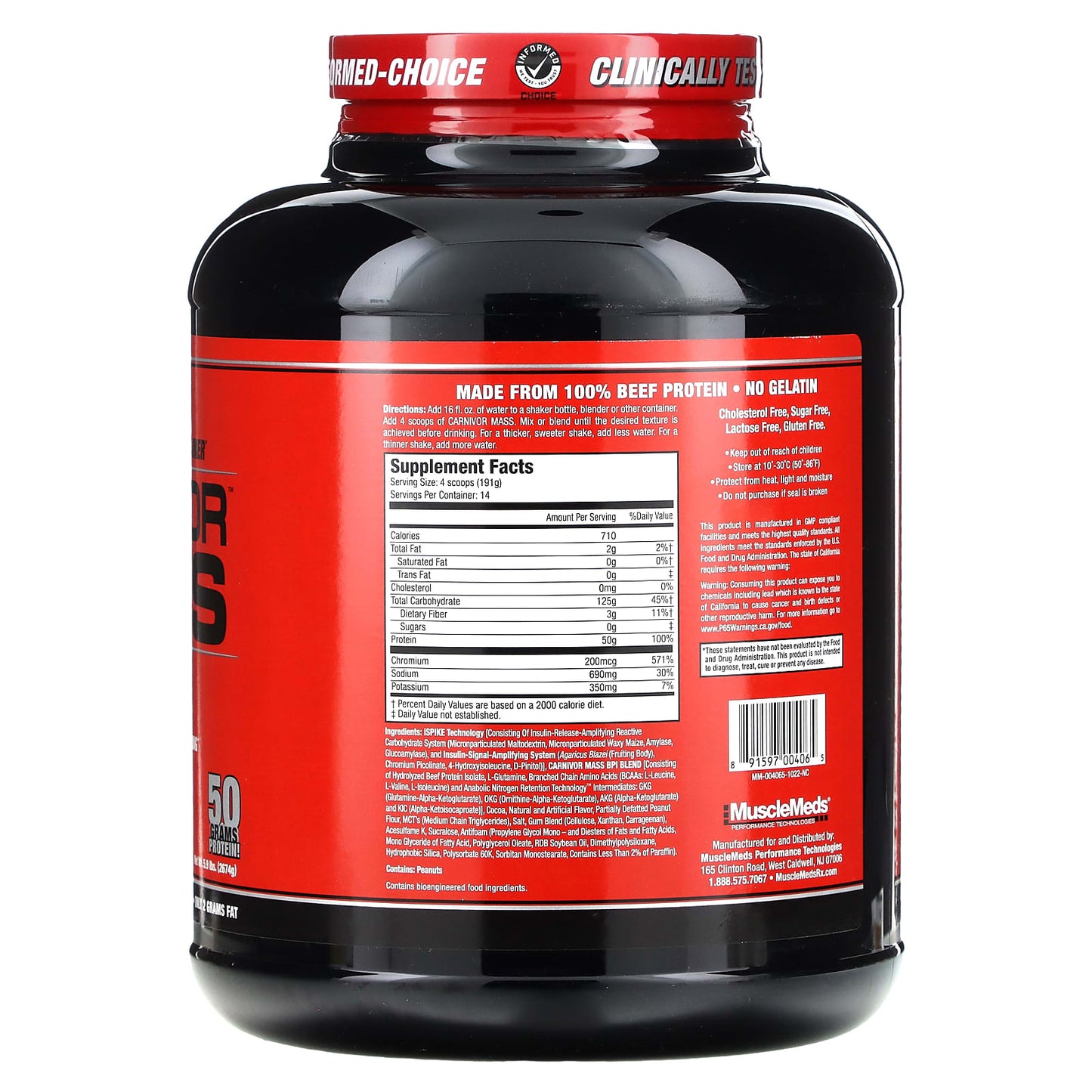 MuscleMeds, Carnivor Mass, Anabolic Beef Protein Gainer, Chocolate Peanut Butter, 5.9 lbs (2,674 g) - Image 2