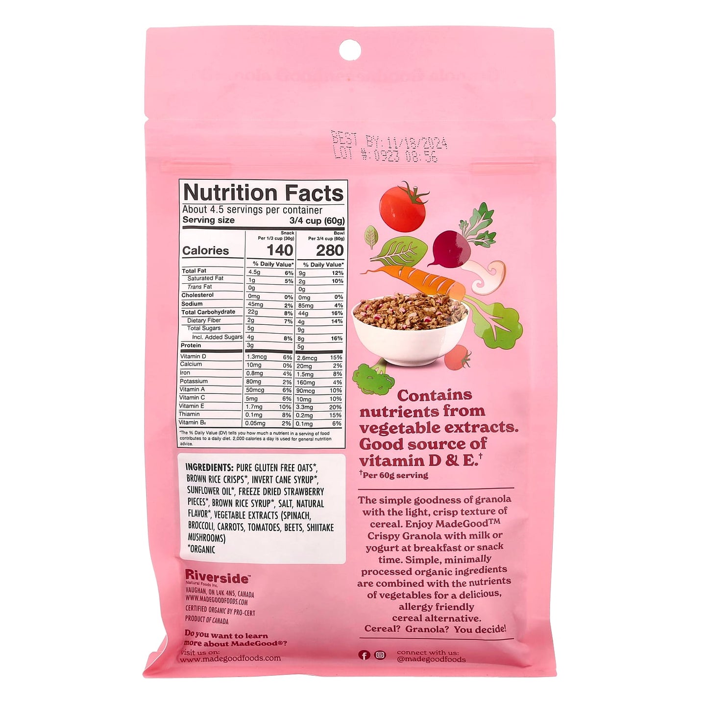 MadeGood, Crispy Light Granola, Strawberry, 10 oz (284 g) - Image 2