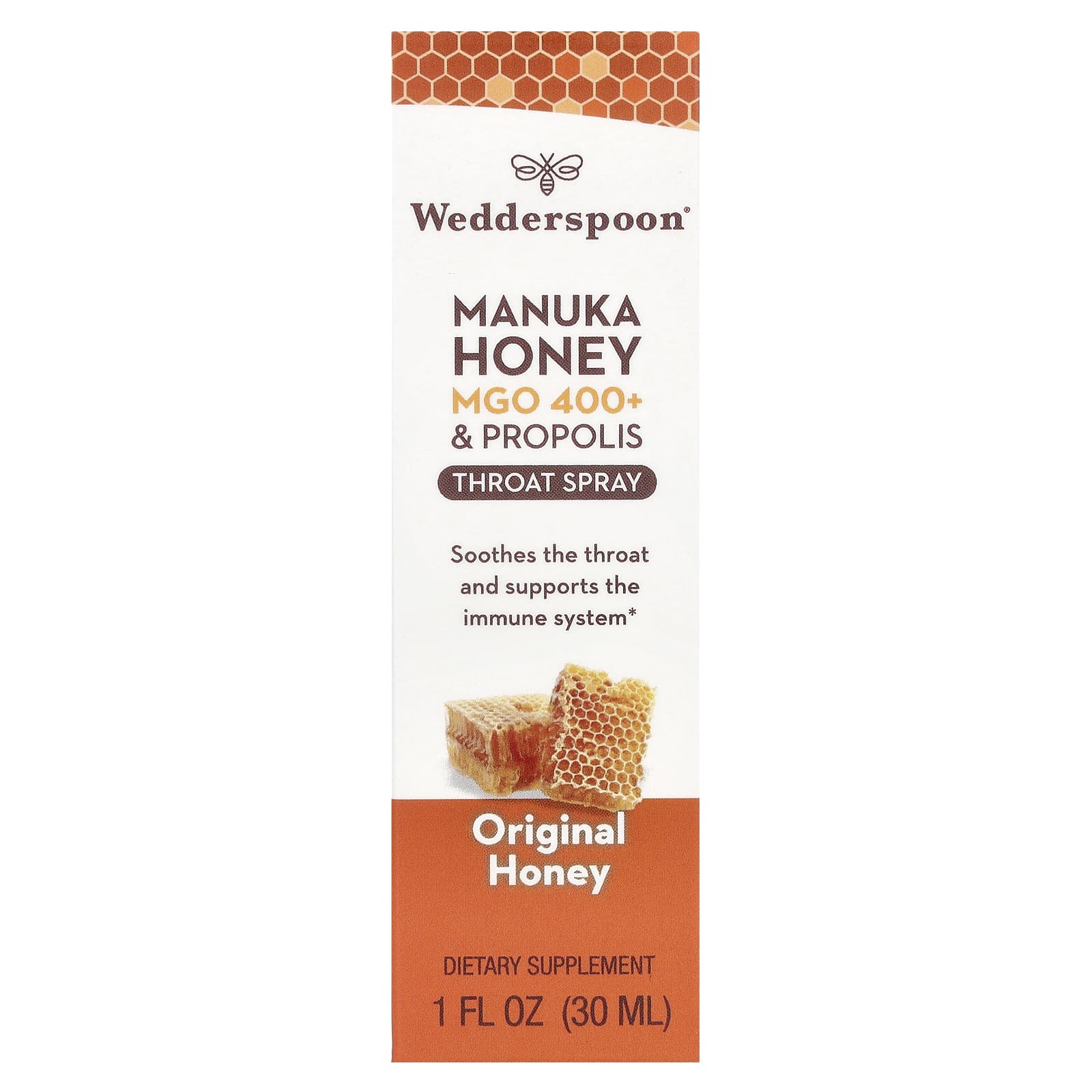 Wedderspoon, Manuka Honey & Propolis Throat Spray, Original Honey, MGO 400+, 1 fl oz (30 ml) - Image 2