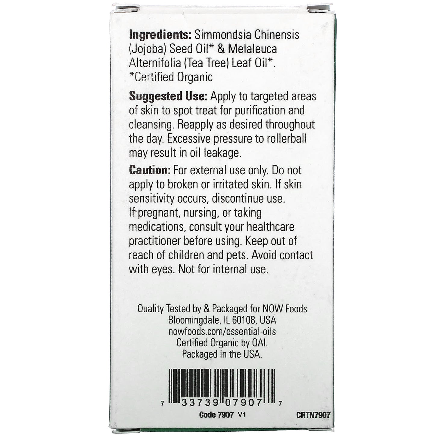NOW Foods, Certified Organic Tea Tree Roll-On, 1/3 fl oz (10 ml) - Image 2