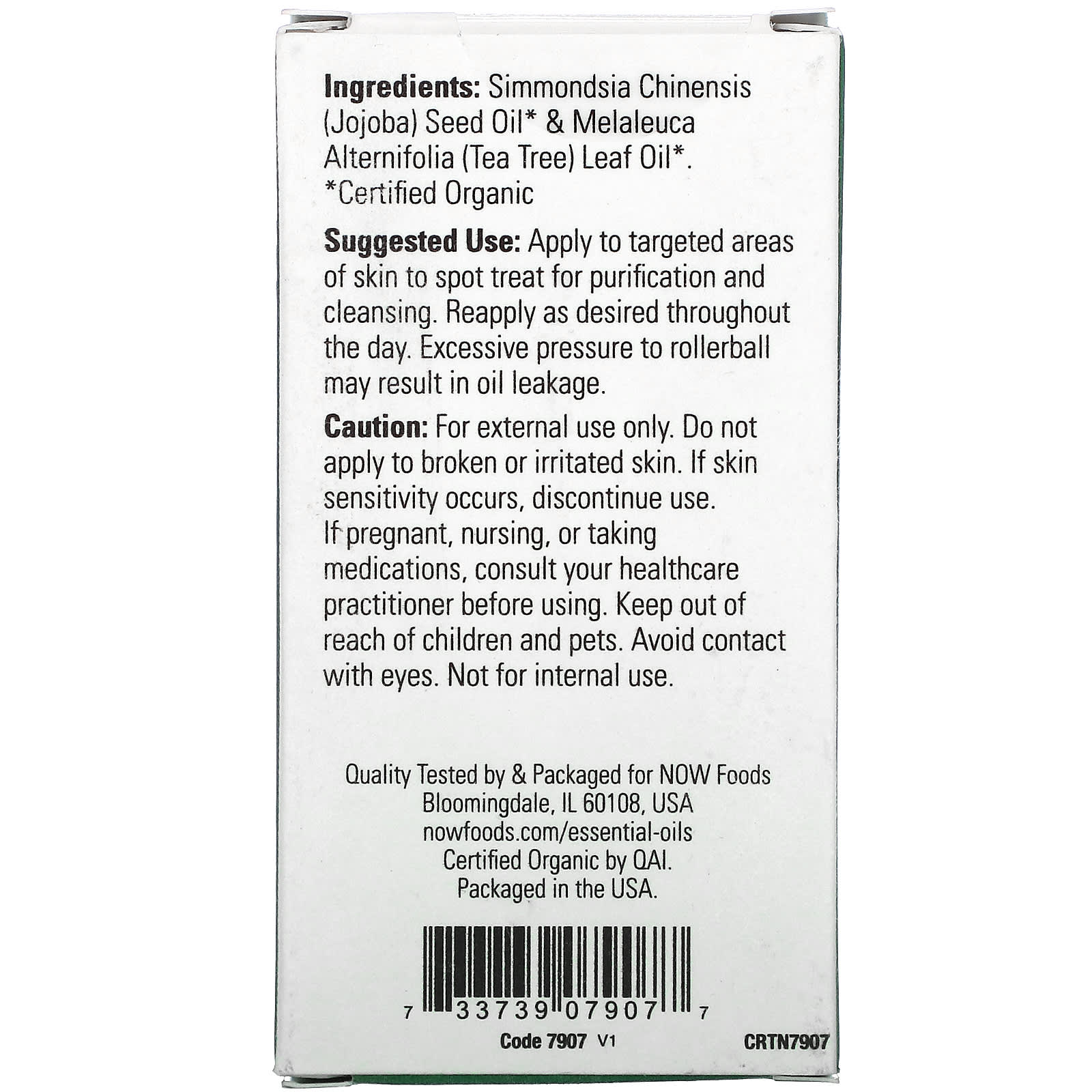 NOW Foods, Certified Organic Tea Tree Roll-On, 1/3 fl oz (10 ml) - Image 2