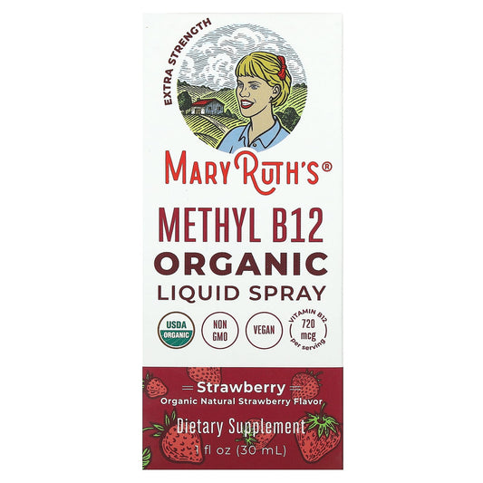 MaryRuth's, Organic Methyl B12 Liquid Spray, Extra Strength, Strawberry, 720 mcg, 1 fl oz (30 ml) - Image 1