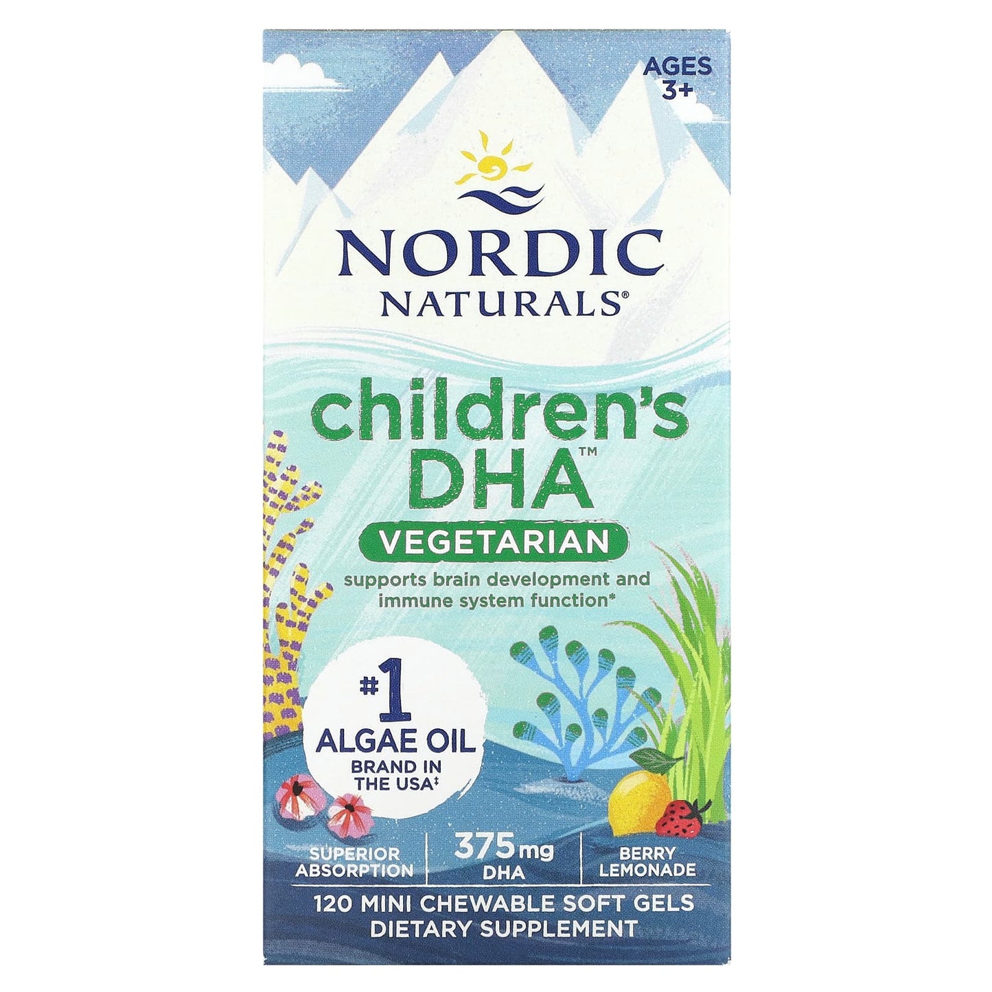 Nordic Naturals, Children's DHA, Ages 3+, Berry Lemonade, 120 Mini Chewable Soft Gels (125 mg per Soft Gel) - Image 1