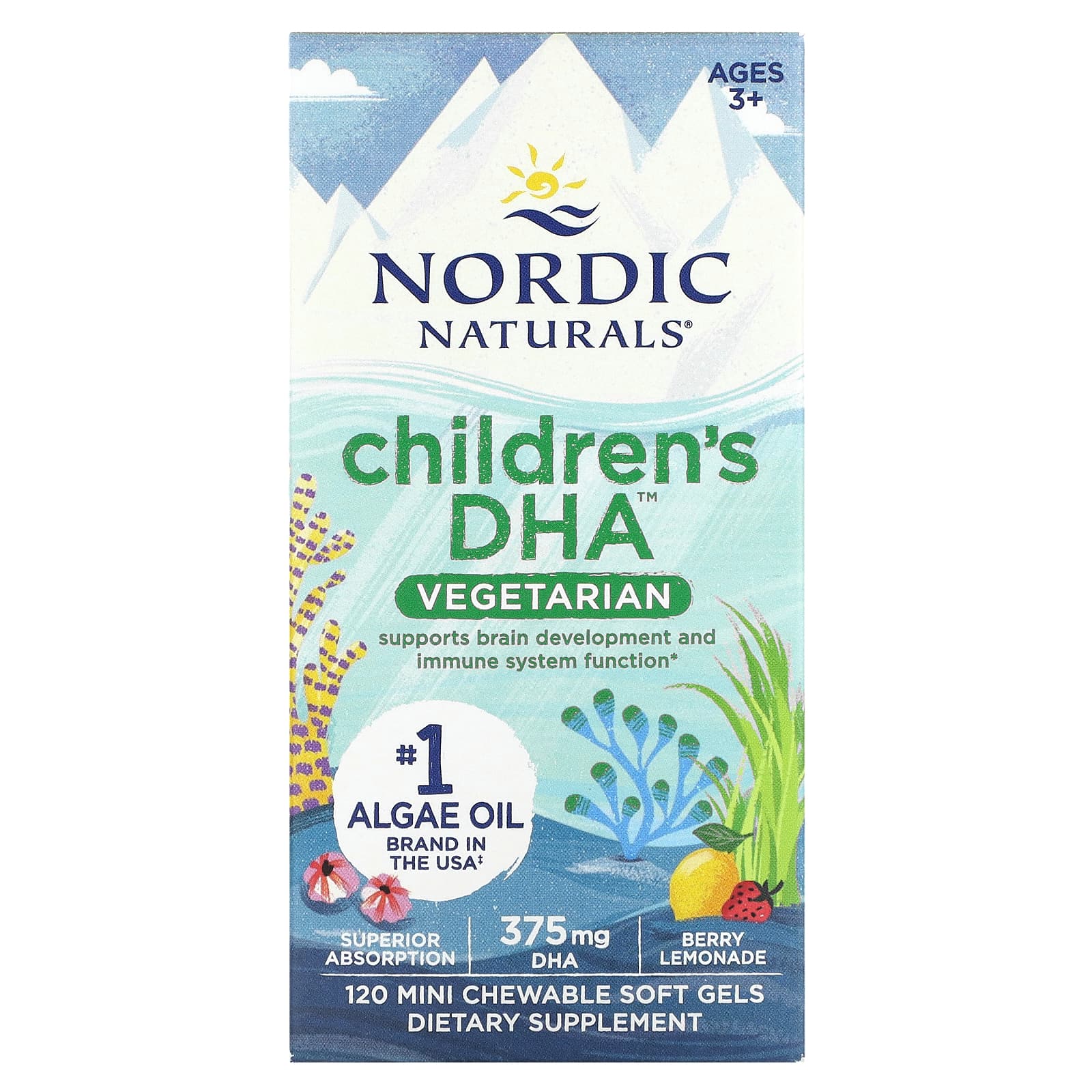 Nordic Naturals, Children's DHA, Ages 3+, Berry Lemonade, 120 Mini Chewable Soft Gels (125 mg per Soft Gel) - Image 1