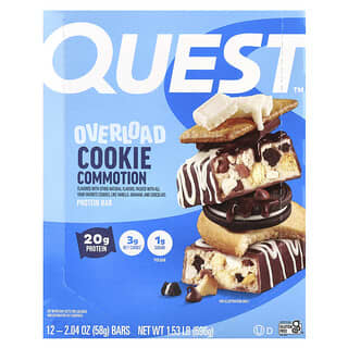 Quest Overload Protein Bar - Cookie Commotion, 12 Bars, 2.04 oz (58g) Each