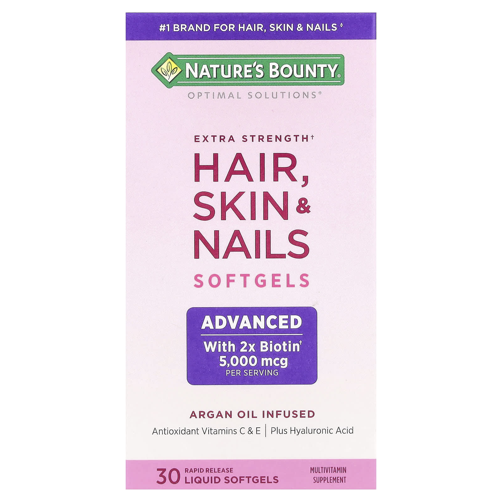 Nature's Bounty, Optimal Solutions®, Hair, Skin & Nails, Extra Strength, 30 Rapid Release Liquid Softgels - Image 1
