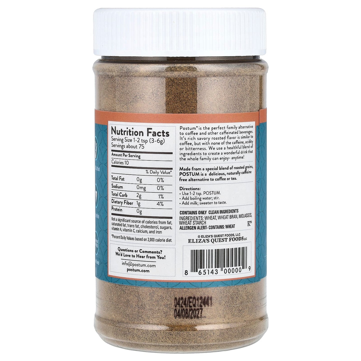 Postum, Instant Warm Beverage, Original, Caffeine Free, 8 oz (227 g) - Image 2