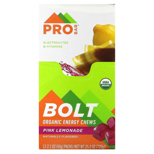 ProBar, Bolt, Organic Energy Chews, Pink Lemonade, 12 Packs, 2.1 oz (60 g) Each - Image 1