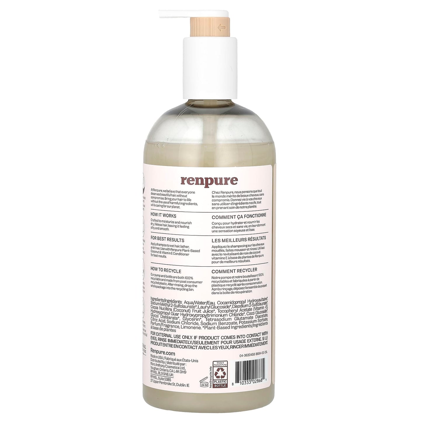 Renpure, Coconut & Vitamin E Shampoo, 24 fl oz (710 ml) - Image 2