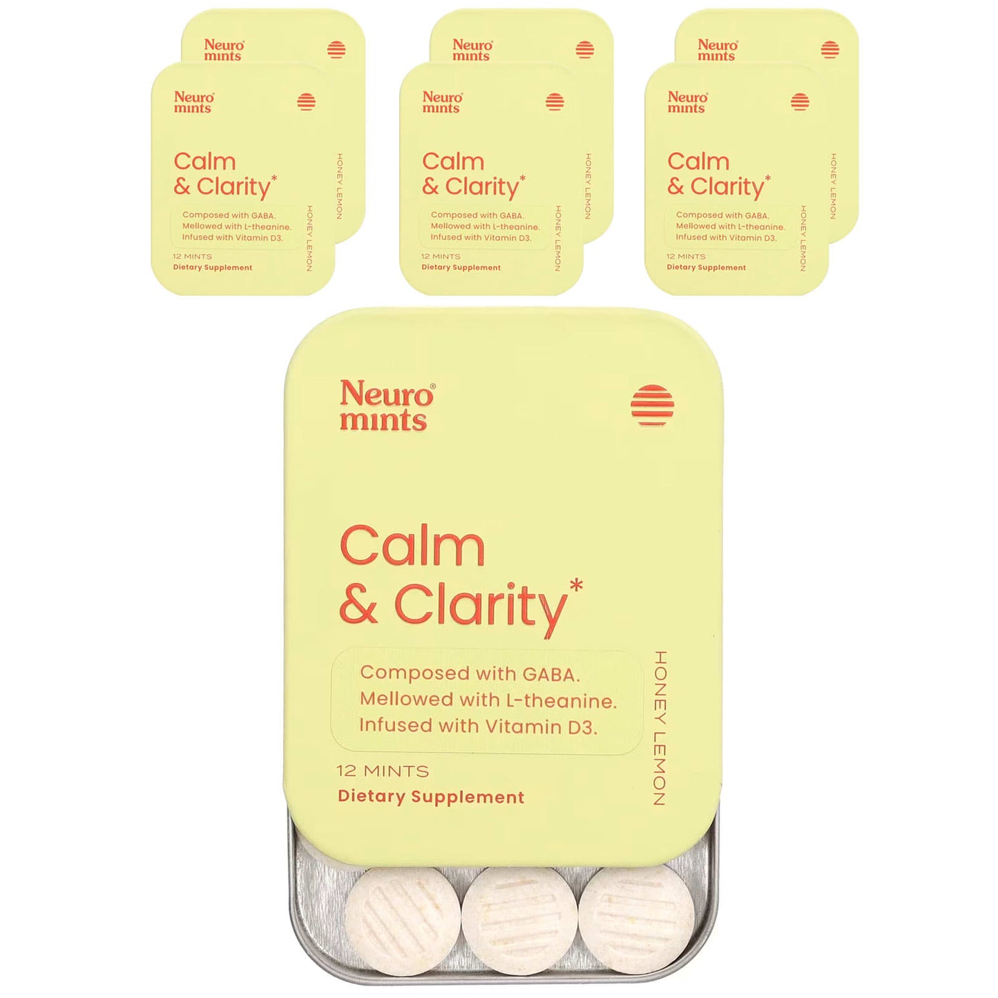 NeuroGum, NeuroMints, Calm & Clarity, Honey Lemon, 6 Packs, 12 Pieces Each - Image 1