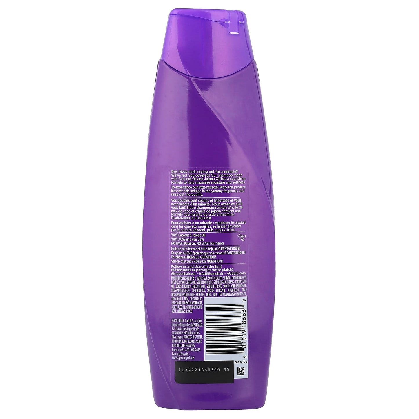 Aussie Miracle Curls Shampoo with Coconut & Jojoba Oil, Moisturizing and Gentle - Image 2
