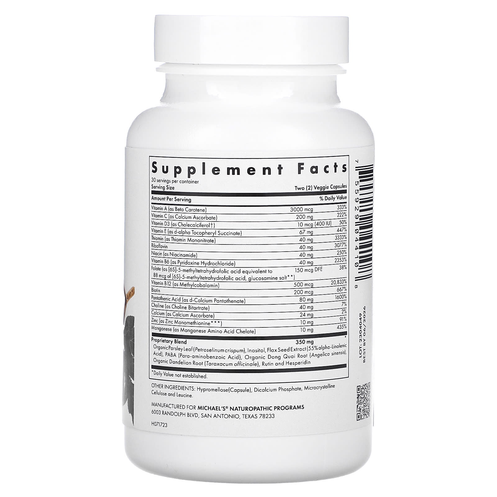 Michael's Health, Teen Girls Multivitamin, 60  Vegetarian Capsules - Image 2