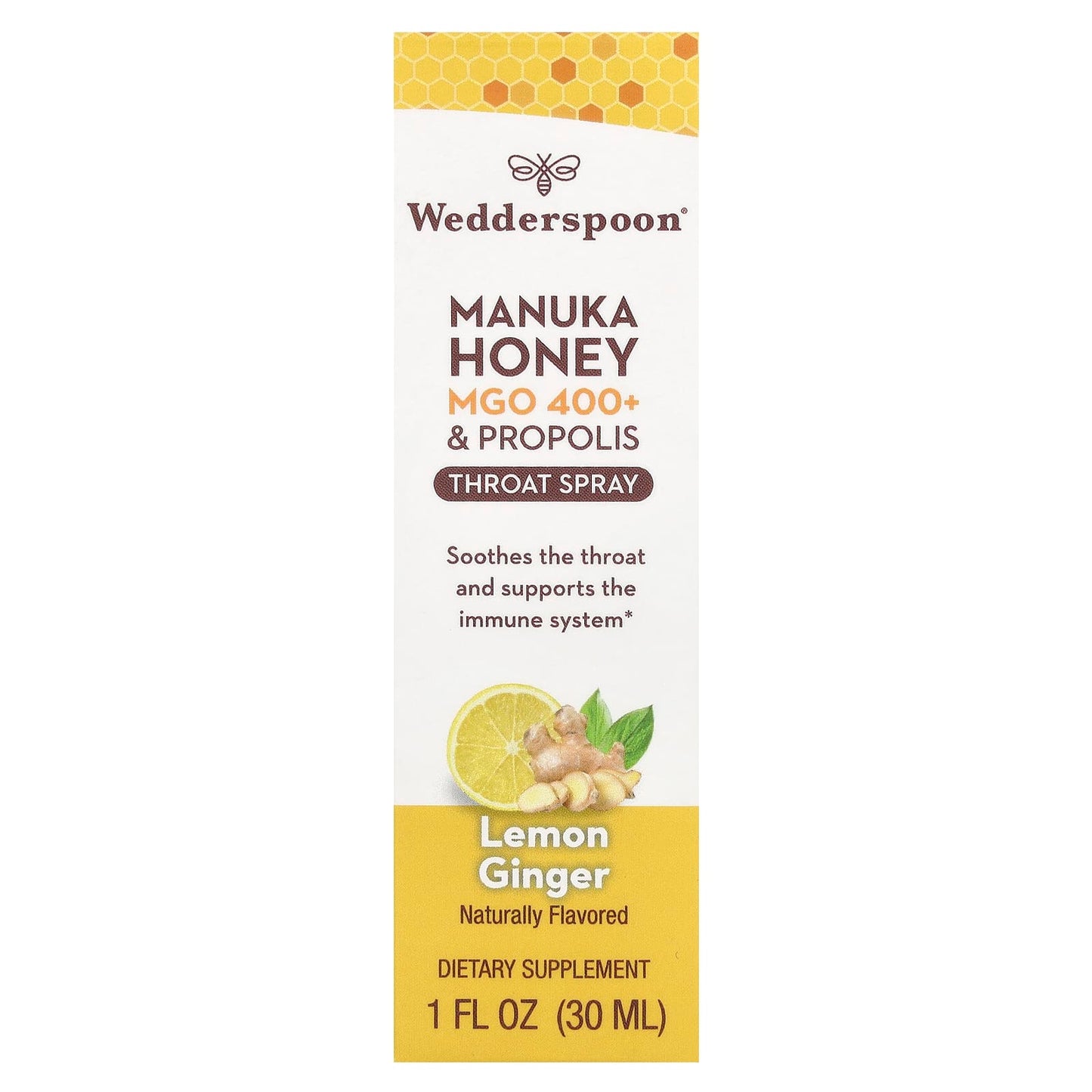 Wedderspoon, Manuka Honey & Propolis Throat Spray, Lemon Ginger, MGO 400+, 1 fl oz (30 ml) - Image 2