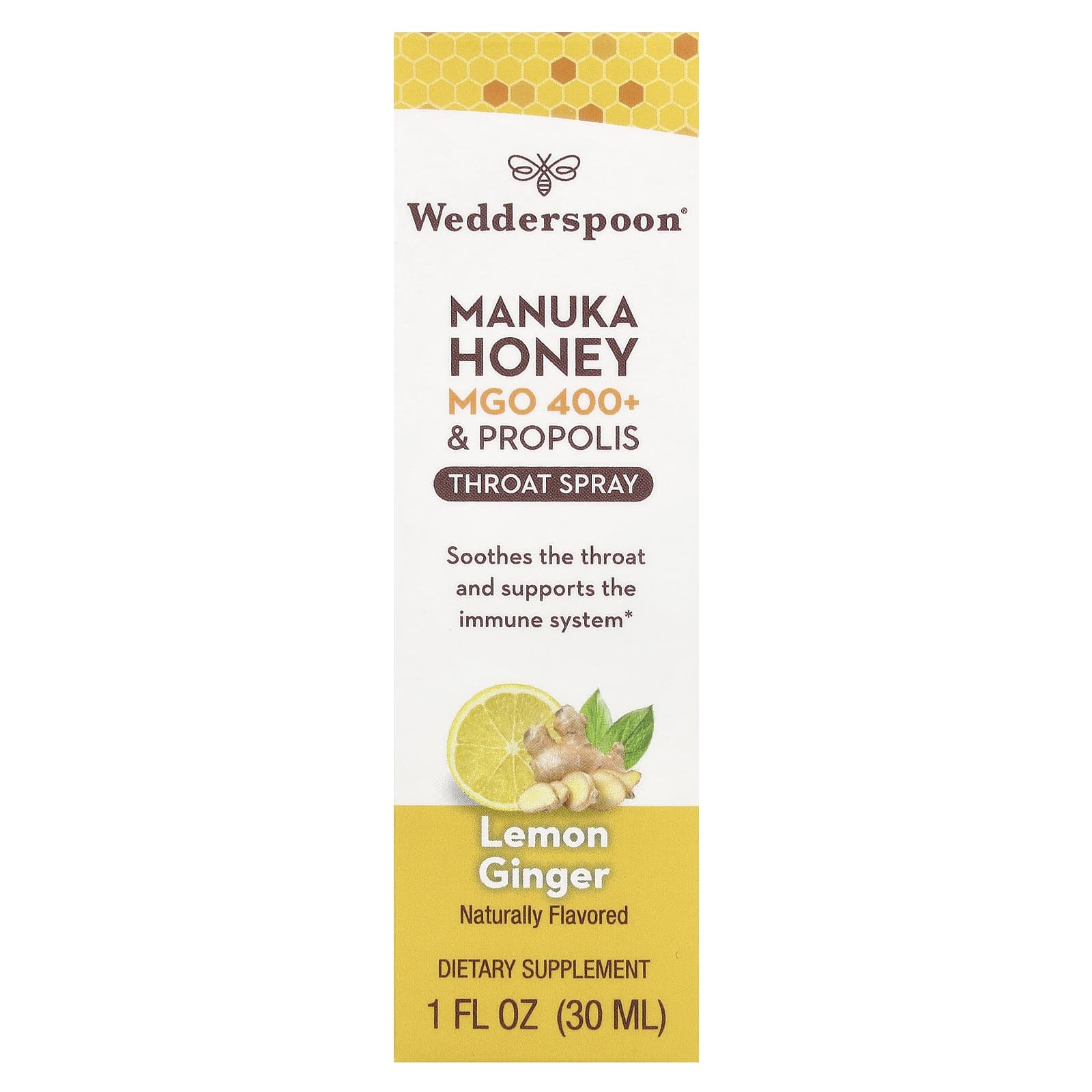 Wedderspoon, Manuka Honey & Propolis Throat Spray, Lemon Ginger, MGO 400+, 1 fl oz (30 ml) - Image 2