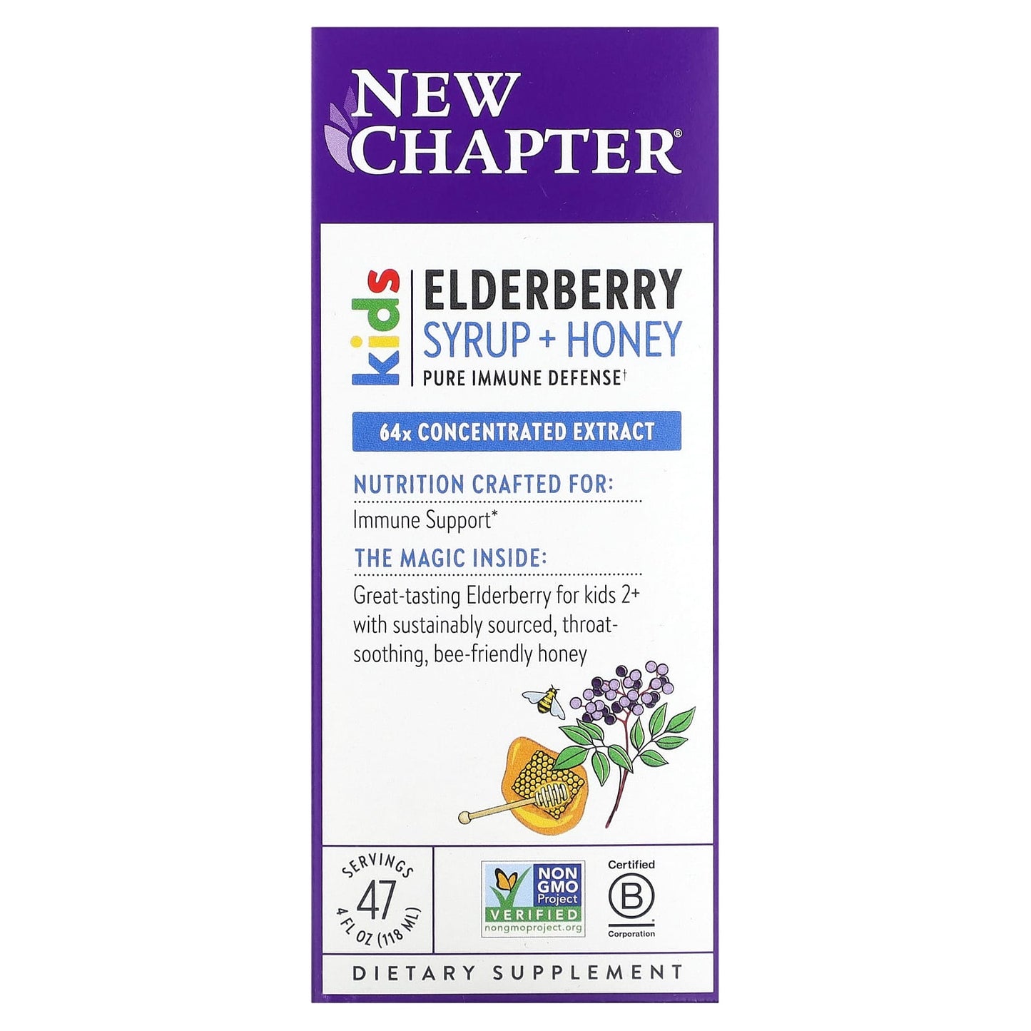 New Chapter, Kids, Elderberry Syrup + Honey, Ages 2+, 4 fl oz (118 ml) - Image 1