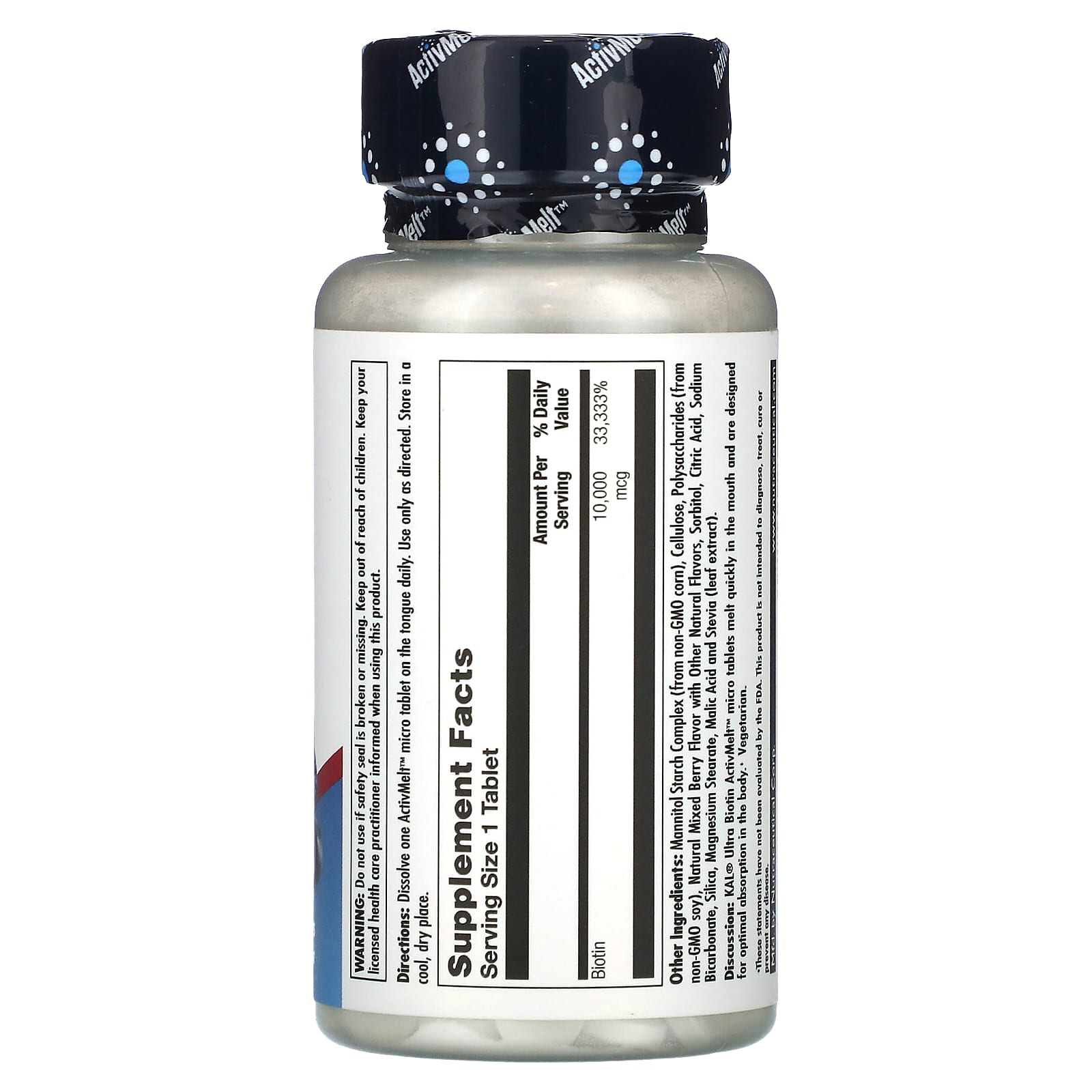 KAL, Ultra Biotin, ActivMelt, Mixed Berry, 10,000 mcg, 60 Micro Tablets - Image 2