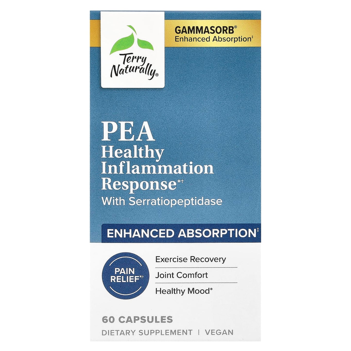 Terry Naturally, PEA Healthy Inflammation Response With Serratiopeptidase, 60 Capsules - Image 1