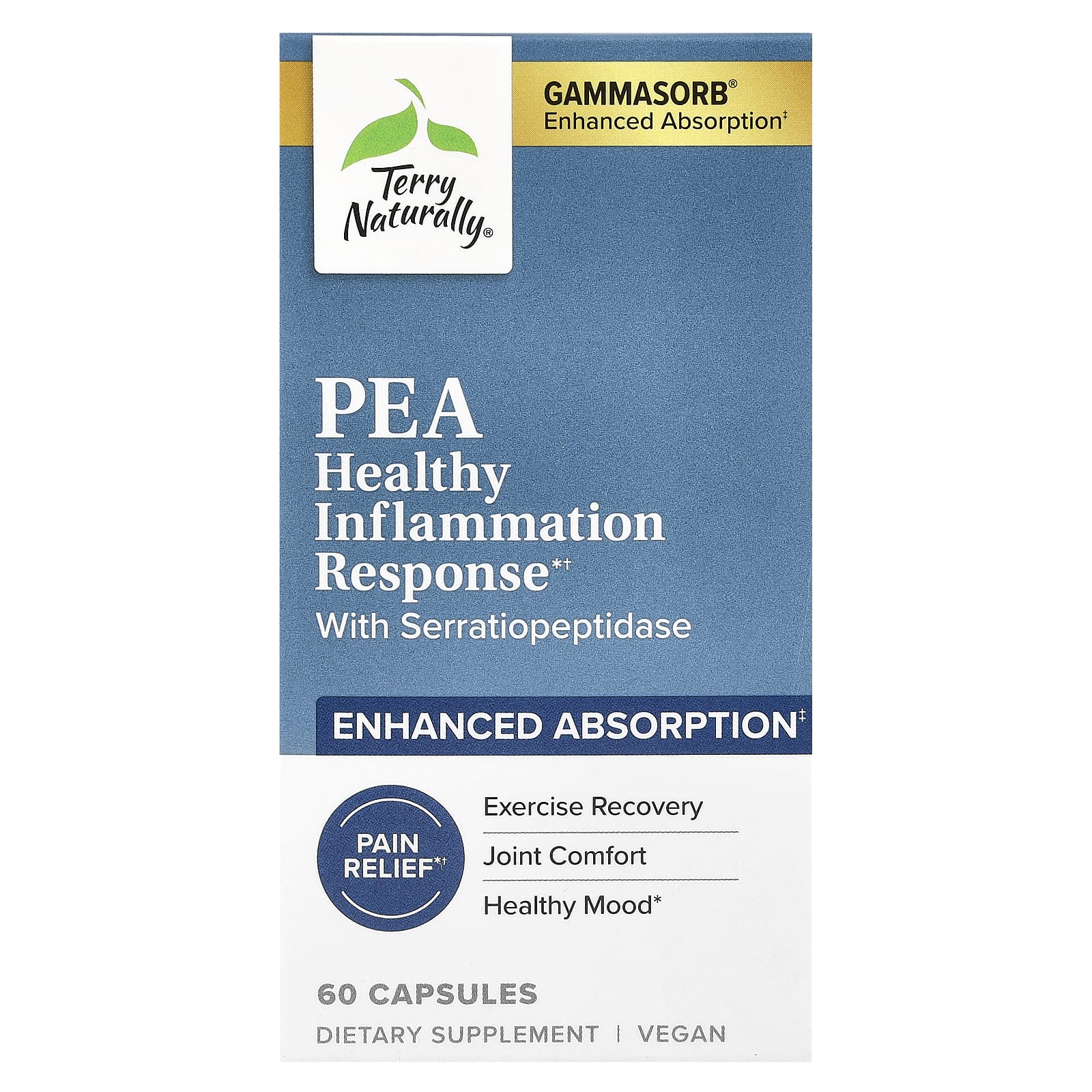 Terry Naturally, PEA Healthy Inflammation Response With Serratiopeptidase, 60 Capsules - Image 1